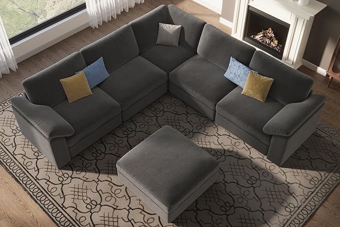 EASE MOOSE Oversized Sectional Modular Sofa,L Shape Sectional Couch with Ottoman,Deep Seat Cloud Couch for Living Room，Removable Cover