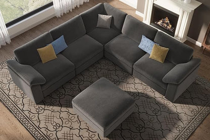 EASE MOOSE Oversized Sectional Modular Sofa,L Shape Sectional Couch with Ottoman,Deep Seat Cloud Couch for Living Room，Removable Cover