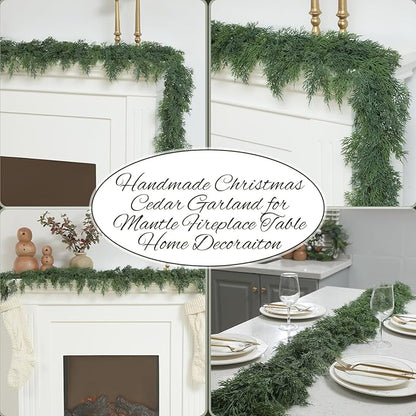 Dingion 1 Pcs 6 ft Christmas Cedar Garland - Artificial Realistic Green Faux Cedar Pine Garland Soft and Thick for Home Table, Mantle, Wall, Door, Indoor & Outdoor Christmas Party Decorations