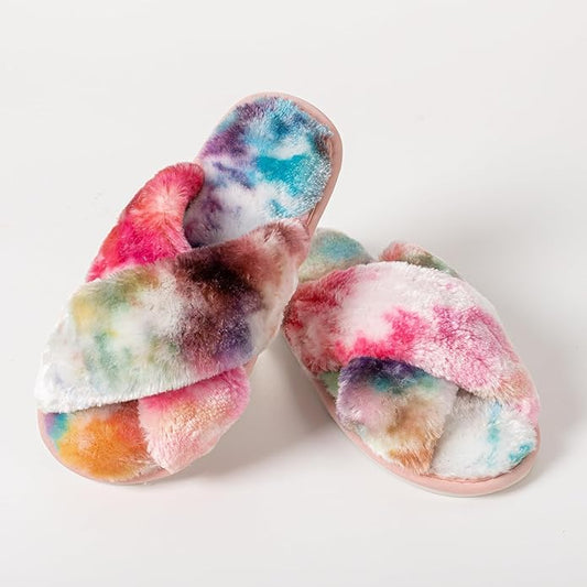 Women's Slipper Memory Foam Cross Band Fuzzy Slippers Open Toe Cozy House Slippers Cozy Plush Bedroom Indoor Outdoor