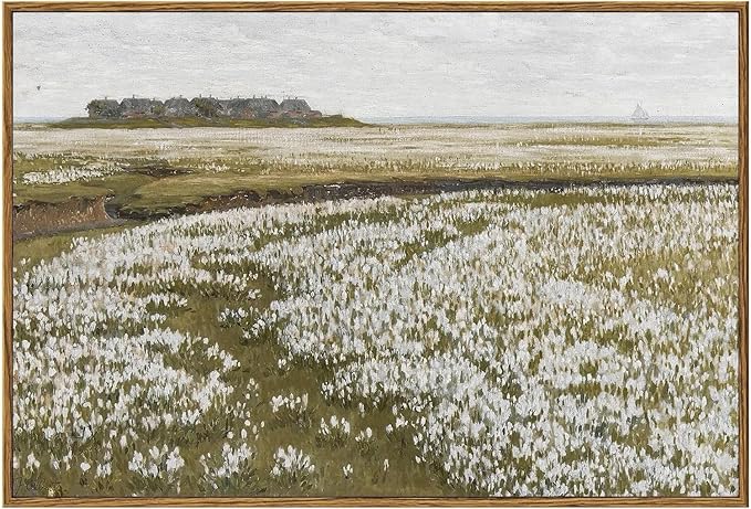 KBKBART Framed Vintage Wall Art Prints, Retro Countryside Flower Field Nature Wilderness Canvas Painting Farmhouse Decor Wall Art, Rustic Landscape Wall Decor for Bathroom, Bedroom Living Room,