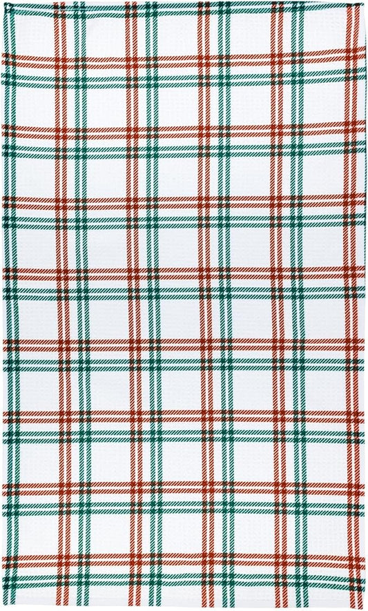Modern Style Premium Kitchen Tea Towel Super Absorbent Fast Drying Microfiber Holly Jolly Plaid