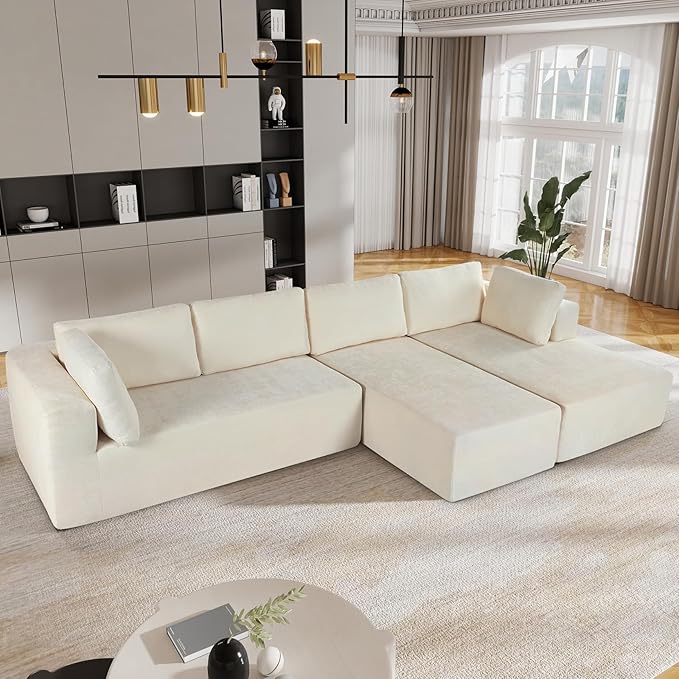 Modern Large Modular Sectional Sofa 3 Piece Free Combination, Beige