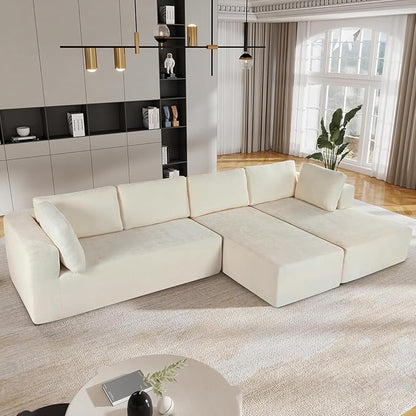 Modern Large Modular Sectional Sofa 3 Piece Free Combination, Beige