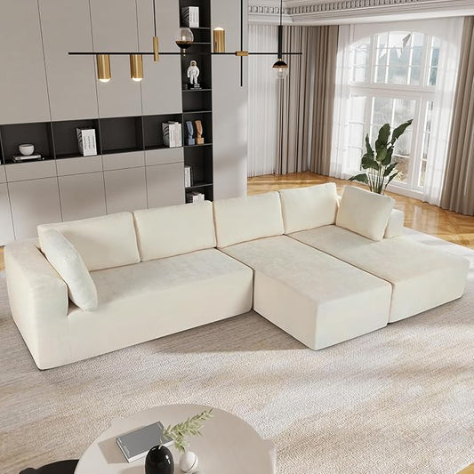 Modern Large Modular Sectional Sofa 3 Piece Free Combination, Beige