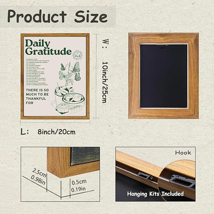 Framed Retro Poster for Room Aesthetic, Vintage Green Inspirational Quotes Canvas Wall Art, Daily Gratitude Posters for Room Aesthetic, Cute Sunflower Butterfly Retro Wall Decor for Bedroom,