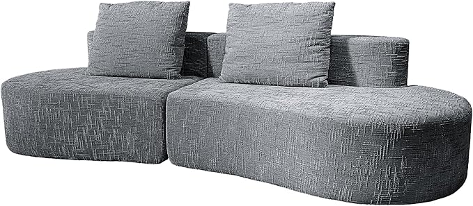 98" Curved Couch with Half Moon Design, Sofa Bed with 2 Throw Pillows & 4 Seaters for Living Room, Office & Apartment,No Assembly Needed(Dark Grey)