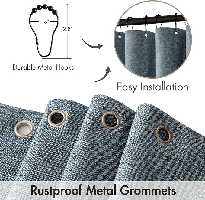 MIULEE 84" Long Scalloped Shower Curtain Linen Textured with 12 Metal Hooks Cute Extra Long Heavy Duty Washable Waterproof Cloth Shower Curtains with Black Border for Bathroom Hotel,Dusty Blue