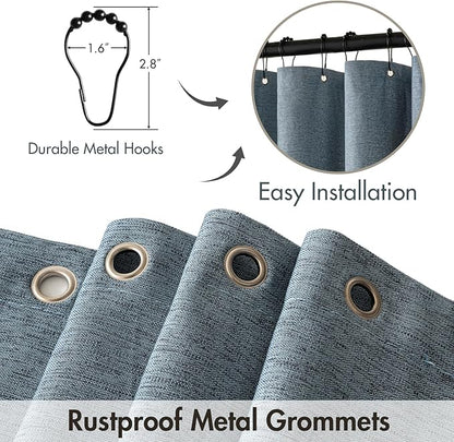 MIULEE 84" Long Scalloped Shower Curtain Linen Textured with 12 Metal Hooks Cute Extra Long Heavy Duty Washable Waterproof Cloth Shower Curtains with Black Border for Bathroom Hotel,Dusty Blue