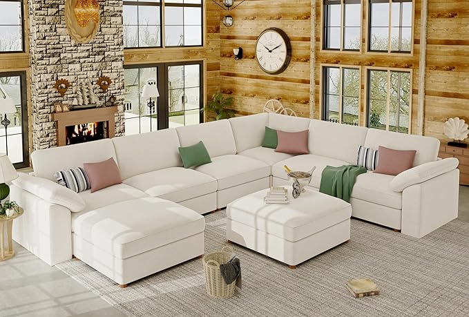 EASE MOOSE Oversized Sectional Modular Sofa,U Shape Sectional Modular Couch Wide Deep seat Sofa,FSC Certified Chenille Modular Couch,White