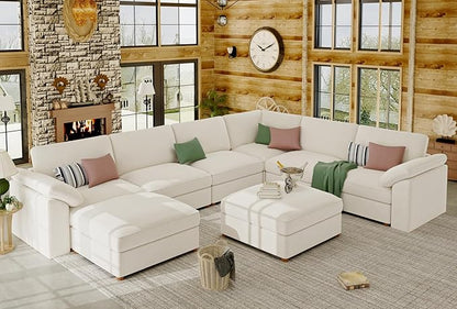 EASE MOOSE Oversized Sectional Modular Sofa,U Shape Sectional Modular Couch Wide Deep seat Sofa,FSC Certified Chenille Modular Couch,White