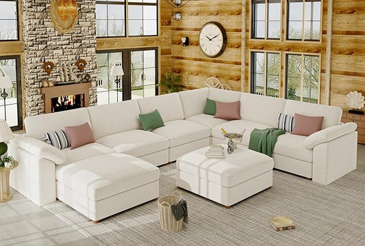 EASE MOOSE Oversized Sectional Modular Sofa,U Shape Sectional Modular Couch Wide Deep seat Sofa,FSC Certified Chenille Modular Couch,White