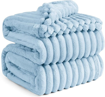 Bedsure GentleSoft Blue Fleece Blanket for - Cozy Soft Blankets for Women, Cute Small Throws for Girls, Light Blue, 90x90 Inches