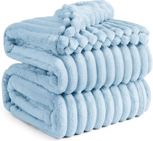 Bedsure GentleSoft Blue Fleece Blanket for - Cozy Soft Blankets for Women, Cute Small Throws for Girls, Light Blue, 90x90 Inches