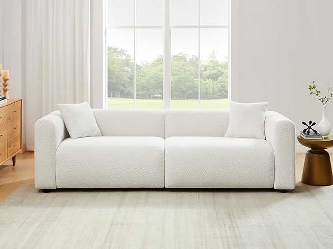 VANOMi Living Room Furniture Sets Include 95" Sofa & 42" Arm  chairs, Boucle Upholstered Oversized Couch with Pillows, Living Room Furniture Set for Bedroom Apartment (White, 2 Sofas+1 Chair)