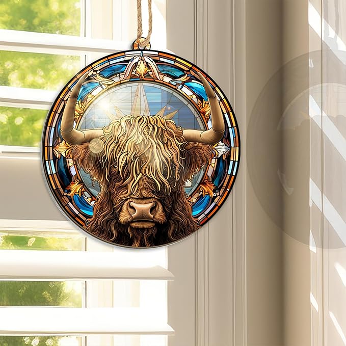 OASSIE Highland Cow Ornament for Christmas Tree - Suncatcher Christmas Ornaments 2025 - Farmhouse Brown Highland Cow Gifts for Women Men Mom Dad Family, Stocking Stuffers for Farm Xmas Decorations
