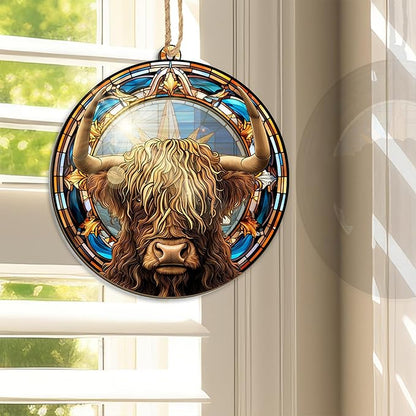 OASSIE Highland Cow Ornament for Christmas Tree - Suncatcher Christmas Ornaments 2025 - Farmhouse Brown Highland Cow Gifts for Women Men Mom Dad Family, Stocking Stuffers for Farm Xmas Decorations