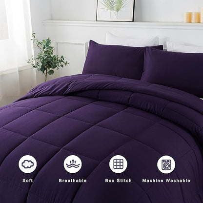 DOWNCOOL King Size Comforter Set -All Season Bedding Comforters Sets with 2 Pillow Cases -3 Pieces Bed Set Down Alternative King Bedding Set -Purple King Comforter Set(102"x90")
