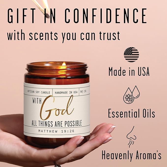 Christian Gifts for Women, Religious Gifts for Women - 'With God' Candle, w/Lily of the Valley & Lavender I Spiritual Gifts for Women I Faith Bible Gifts I Catholic Gifts Women I 50Hr Burn, USA Made