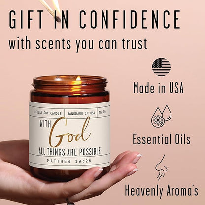 Christian Gifts for Women, Religious Gifts for Women - 'With God' Candle, w/Lily of the Valley & Lavender I Spiritual Gifts for Women I Faith Bible Gifts I Catholic Gifts Women I 50Hr Burn, USA Made