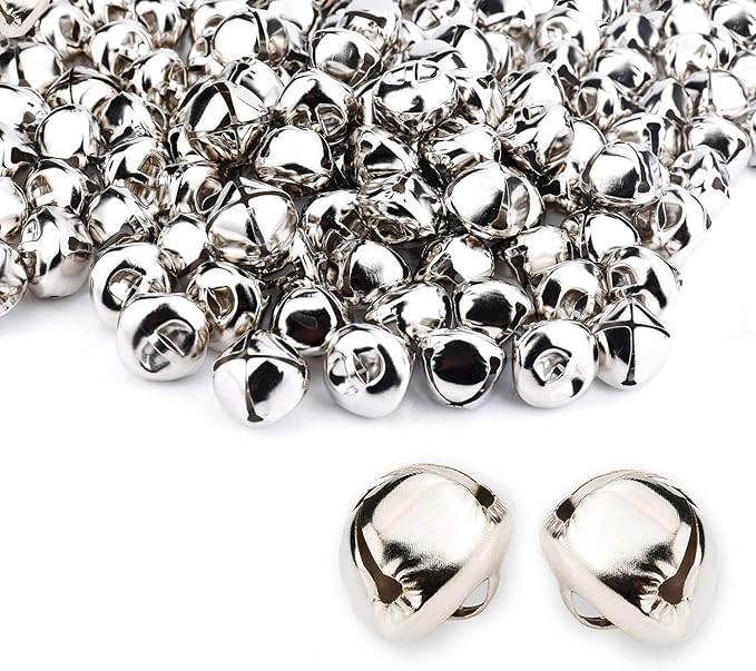 Augshy 120 Pcs 1 Inch/25 mm Christmas Silver Jingle Bells, Craft Bells for Christmas Home Festival Decorations DIY Project