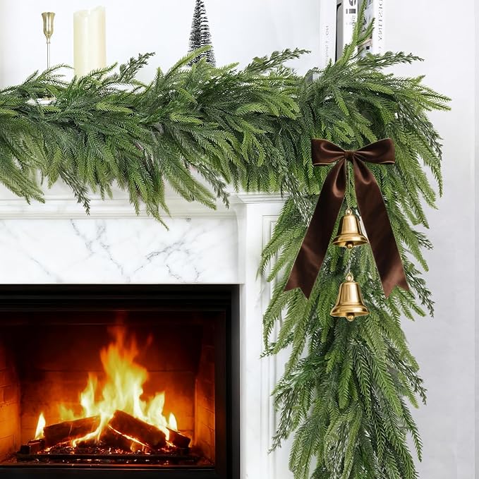 6Ft by 10 Inch Christmas Norfolk Pine Garland-Real Touch Garlands with Norfolk Pine&Cedar Branches,Realistic Soft Thick Artificial Faux Greenery Garland for Christmas Decorations Mantle Indoor Outdoor