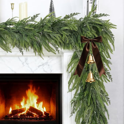 6Ft by 10 Inch Christmas Norfolk Pine Garland-Real Touch Garlands with Norfolk Pine&Cedar Branches,Realistic Soft Thick Artificial Faux Greenery Garland for Christmas Decorations Mantle Indoor Outdoor