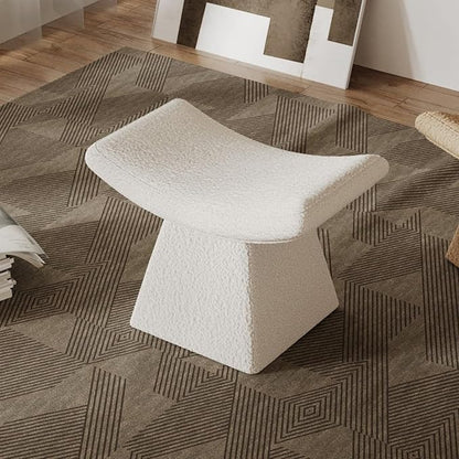 homary Vanity Chair Boucle Curve Ottoman, Plush Upholstered Foot Stool for Lving Room, High-Resilience Foam Chair for Bedroom, Stool Short for Entryways (Gray)