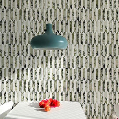 Vamos Tile Peel and Stick Backsplash Seamless Tile,10-Sheets Stick on Backsplash for Kitchen and Bathroom, Pure White+Ice Green Marble+Light Gold PVC Self Adhesive Mosaic Tiles