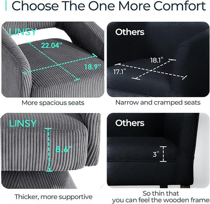 LINSY Swivel Barrel Chair, 360 Modern Swivel Accent Chair Boucle Swivel Chair Round Gray Corduroy Chairs with Arms, Small Barrel Chair for Small Spaces Bedroom Living Room