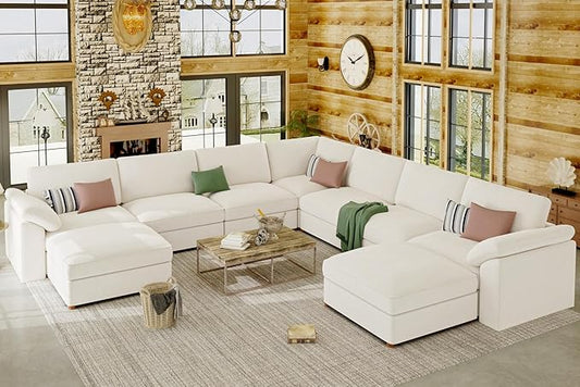 EASE MOOSE Oversized Modular Sectional Sofa with Ottoman,Modern Luxury Wide Deep Modular Couch, U Shaped Couch for Big Spaces Living Room, White