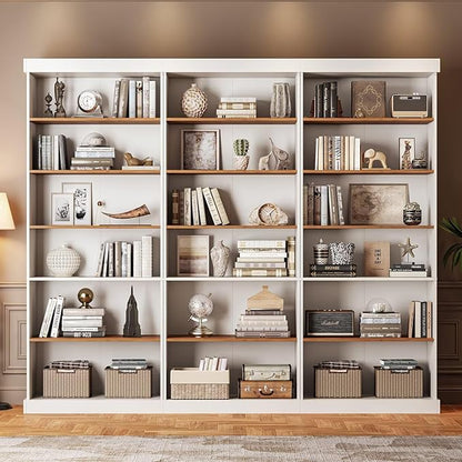 Vyre 70.8" Tall White Bookshelf, Farmhouse Modular Bookcase with 6-Tier Adjustable Shelves, Large Storage Cabinet for Home Office, Living Room, Set of 3