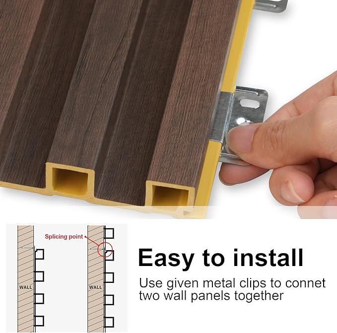 8-Pack WPC Wood Panels for Wall - 96 x 6.6 Inch 3D Acoustic Wall Panels, Water-Proof and Easy Installation, Accent Slat Wall Paneling for Living Room, Office, Walnut