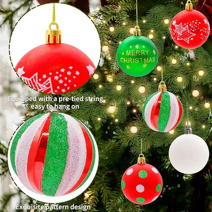 40PCS 2.36" Christmas Balls Ornaments, Plastic Christmas Tree Ornaments, Holiday Baubles, Hanging Decorations for Xmas Trees Holiday Party, Red Green White Baubles