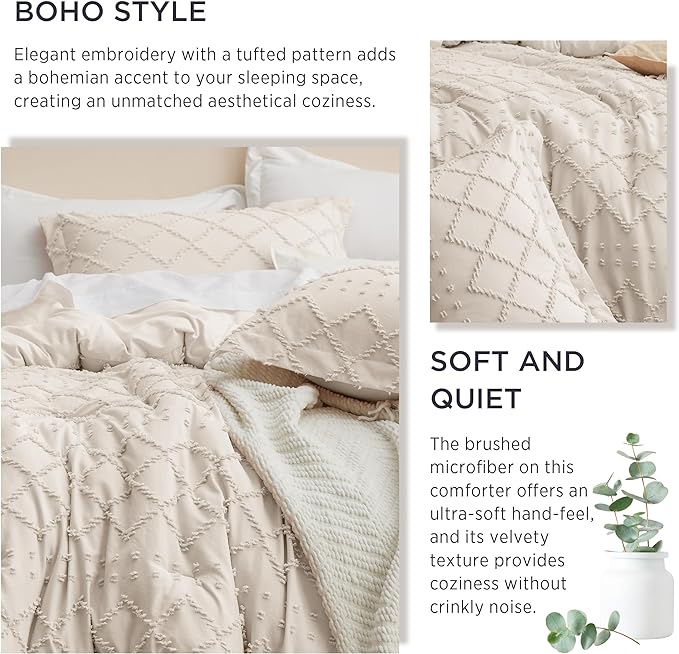 Bedsure King Comforter Set - Beige Comforter, Boho Tufted Shabby Chic Bedding for Kids, 3 Pieces Vintage Farmhouse Bed Set for All Seasons, Fluffy Soft Bedding with 2 Pillow Shams