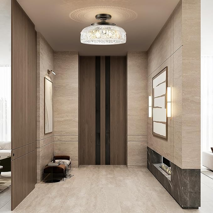 Lamomo Semi Flush Mount Ceiling Light,Upgraded Larger Bronze Hallway Light Fixture,3-Bulb Globe Glass Close to Ceiling Scone, Indoor Hanging Light for Bedroom Kitchen Porch Hallway,Bulbs Not Included
