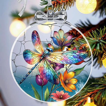Dragonfly Christmas Ornament Crystal Glass- Hanging Ornaments for Christmas Tree, Christmas Ornaments Xmas Decorations, Holiday Keepsake Present Exchange Ideas