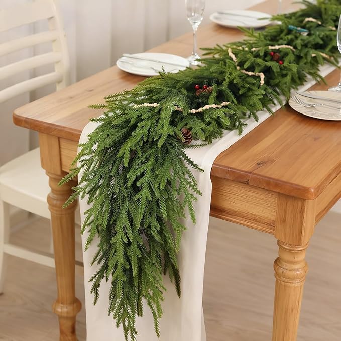 Guirnalda de pino Norfolk artificial de Navidad de 5 pies para chimenea, Christmas guirnalda falsa realista de vegetación sintética para vacaciones, mesa, ventana, repisa, escaleras, hogar, decoración interior