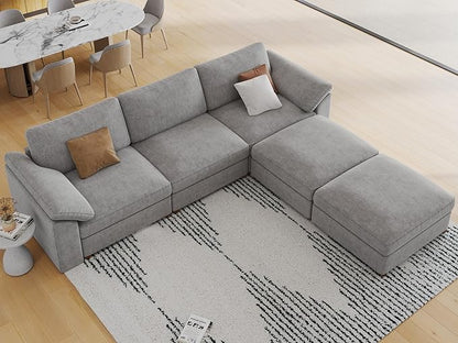 EASE MOOSE Oversized Modular Sectional Couch,Deep Seat L Shape Sectional Couch,Comfty Chenille Modular Sofa for Living Room, Removable Cover,Light Gray