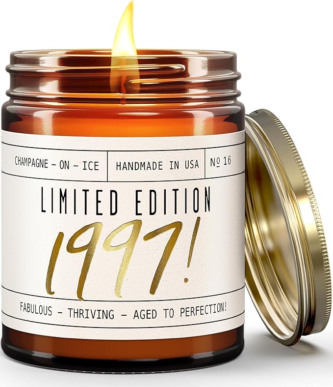 28th Birthday Gifts for Women - 'Limited Edition 1997' Soy Candle, w/Champagne on Ice I 28 Birthday Gifts for Women I 28th Gift for Her Ideas I 9oz Reusable Jar, 50Hr Burn, Made in USA