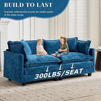 SoarFlash 107.4" Chenille Sectional Sofa, Comfy U Shaped Modular Coush Sofa with Ottoman, Modern 4 Seat Couch Deep Seat Sofa Set for Living Room,Blue