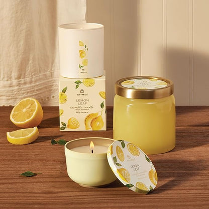Thymes Scented Candles for Women & Men – Tin with Lid – Luxury Home Decor – Citrus Candles with Notes of Lemon Verbena, White Wood Accord, Lily of The Valley & Bergamot Oil (Lemon Leaf, 6.5 oz)