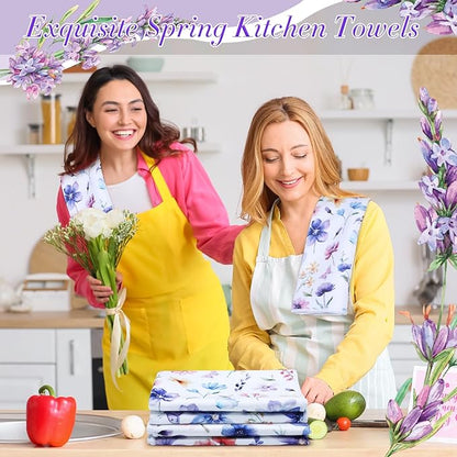 Oudain Spring Kitchen Dish Towels Set of 6 Lavender Floral Butterfly Holiday Tabletop Decor