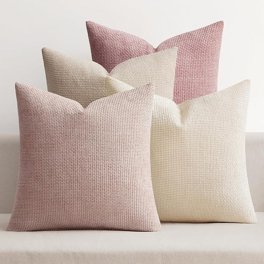 MIULEE Pack of 4 Throw Pillow Covers 18x18 Inch Neutral Pink Cute Decorative Chenille Pillow Covers Farmhouse Boho Accent Cushion Covers for Coquette Room Decor Spring Bedroom Living Room