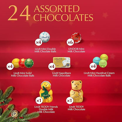 Lindt Holiday Teddy Bear Chocolate Candy Advent Calendar, 4.5 oz. (Pack of 2)