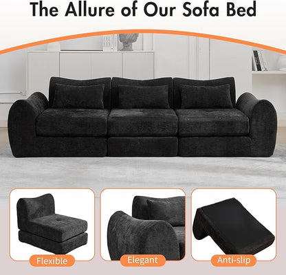 101.6" Modular Sectional Cloud Sofa,Floor Boneless Couch, 4-in-1 Folding Convertible Sofa Bed, Modular Cushion Couch,Suitable for Living Room,Bedroom and Recreation Room (Black)