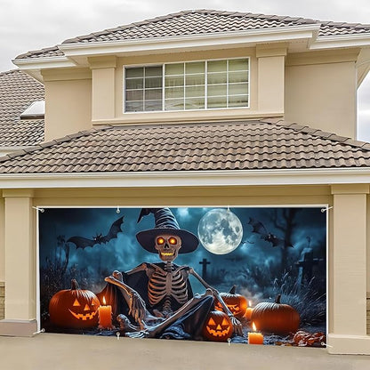 6 x 13 ft Halloween Garage Door Decorations Halloween decorations Witch Door Cover, Hanging Banner, Cauldron Backdrop Mural for Home, Outdoor, Indoor, Spooky Party, Wall, Window (Skull)