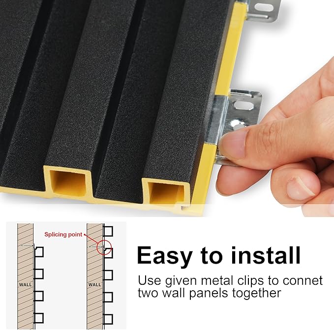 8-Pack WPC Wood Panels for Wall - 96 x 6.6 Inch 3D Acoustic Wall Panels, Water-Proof and Easy Installation, Accent Slat Wall Paneling for Living Room, Office, Black