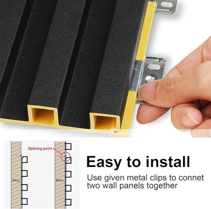 8-Pack WPC Wood Panels for Wall - 96 x 6.6 Inch 3D Acoustic Wall Panels, Water-Proof and Easy Installation, Accent Slat Wall Paneling for Living Room, Office, Black