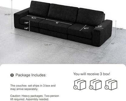 120.47‘’ Boneless Couch Cloud Modular Sectional Couches for Living Room, Oversize L-Shape Sofa with Deep Seat, Plush Corduroy 3-Seater Cloud Sofa, No Assembly Required
